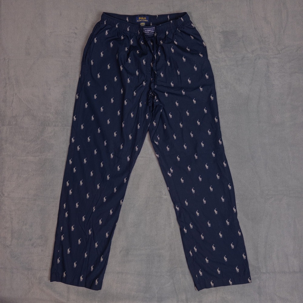 Polo Ralph Lauren Pajama Pants Mens M Navy Blue Excellent Pony Logo Print